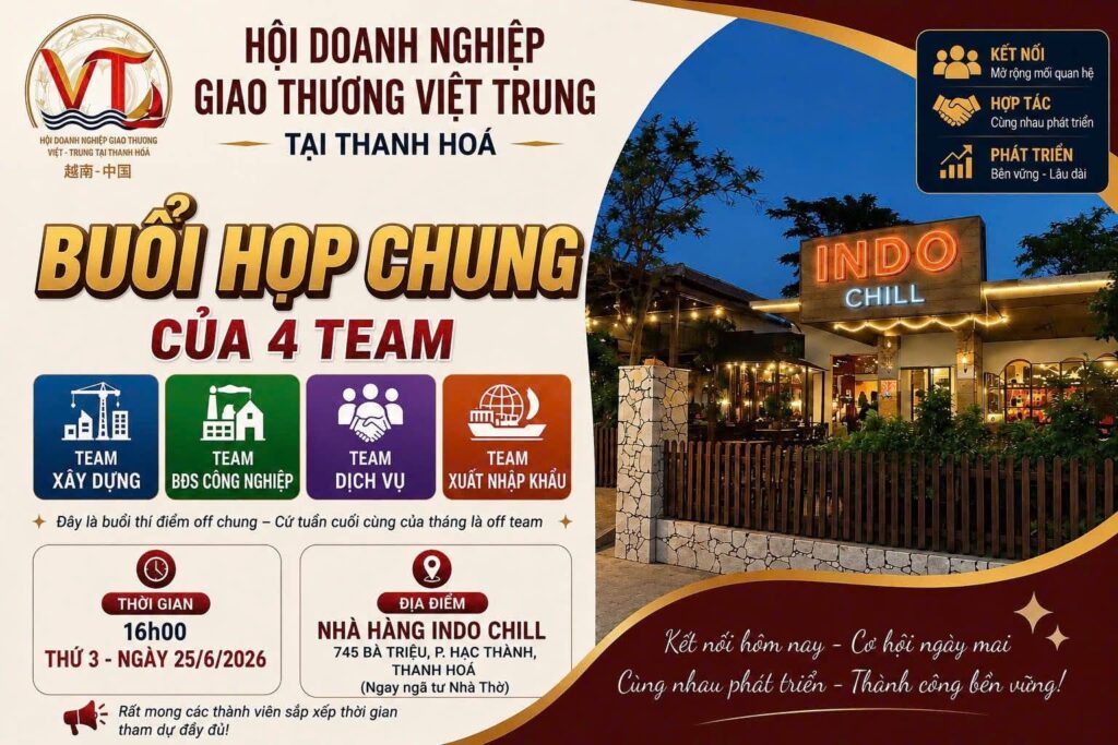 Hội tổ chức Buổi Họp chung của 4 Team gồm: Team Xây dựng – Team BĐS Công nghiệp – Team Dịch vụ – Team Xuất nhập khẩu